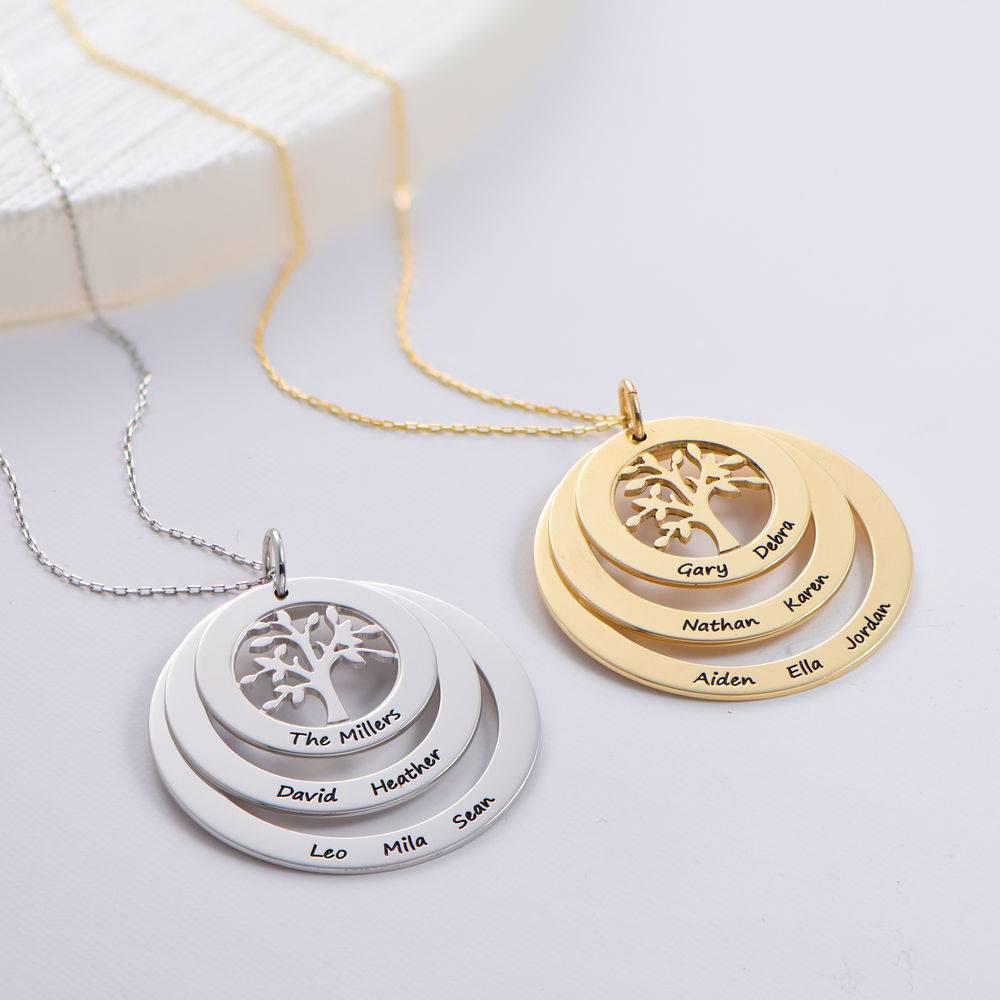 Family Circle Necklace with Hanging Family Tree in 10k White Gold product photo