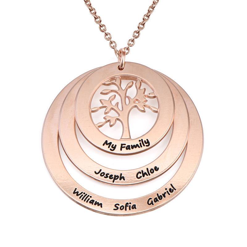 Rundt familie smykke med livets træ i rosaforgyldt sølv-1 produktbilde