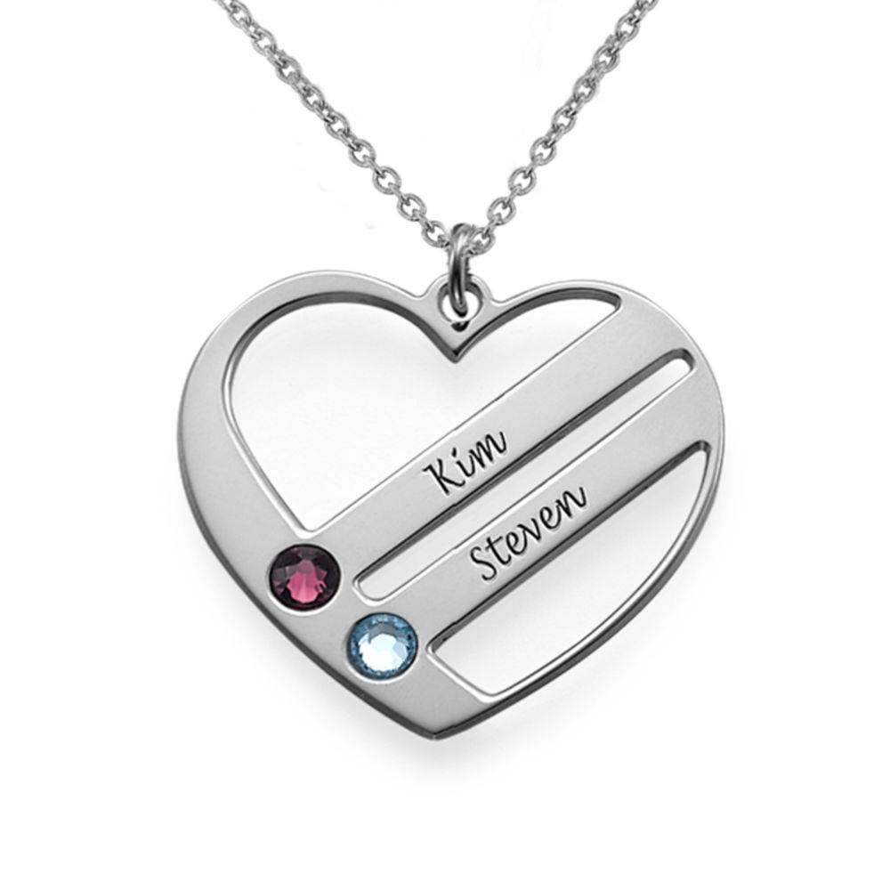 Terry Herzkette mit Geburtssteinen und eingravierten Namen - Premium Silber-1 Produktfoto
