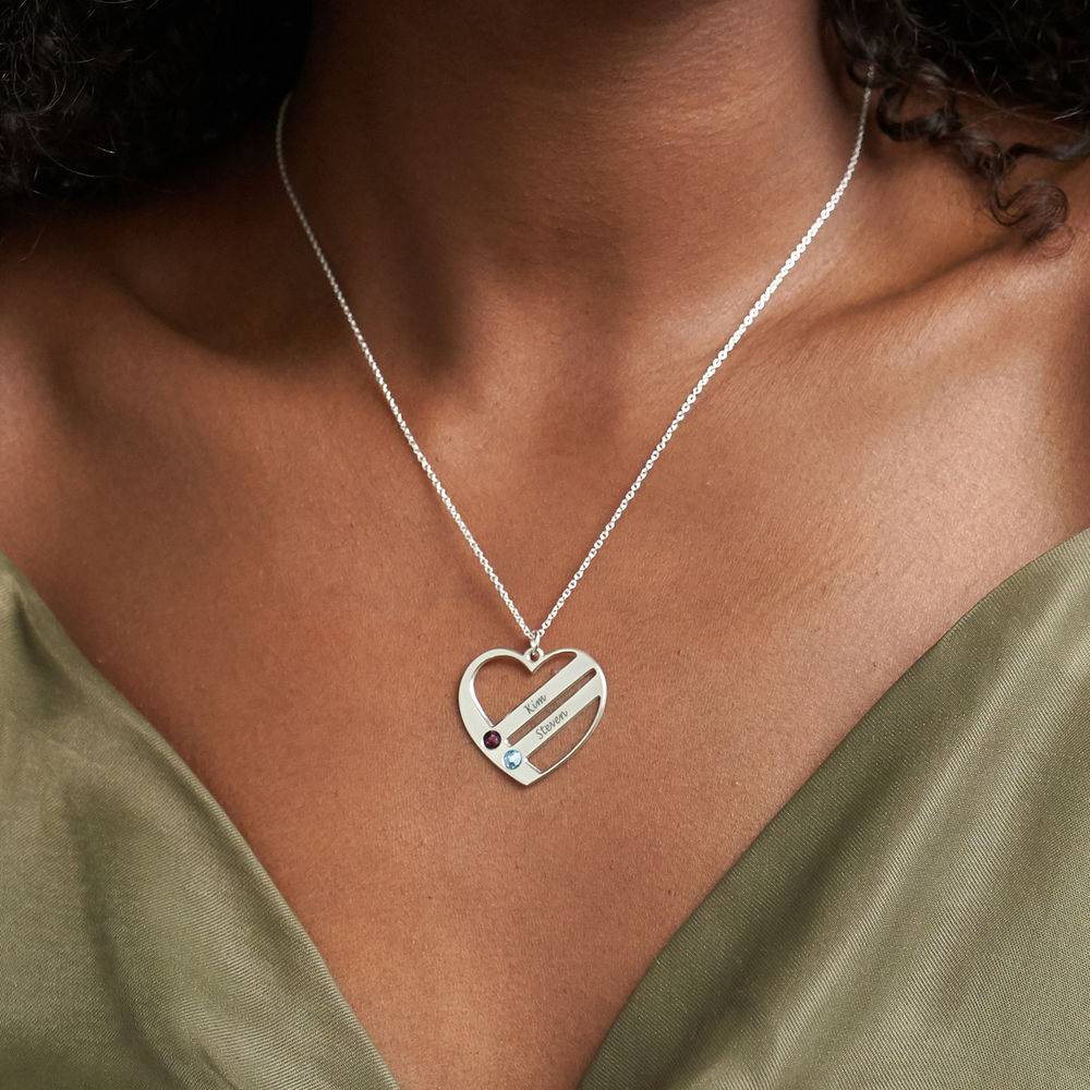 Terry Birthstone Heart Necklace with Engraved Names in Premium Silver-1 product photo