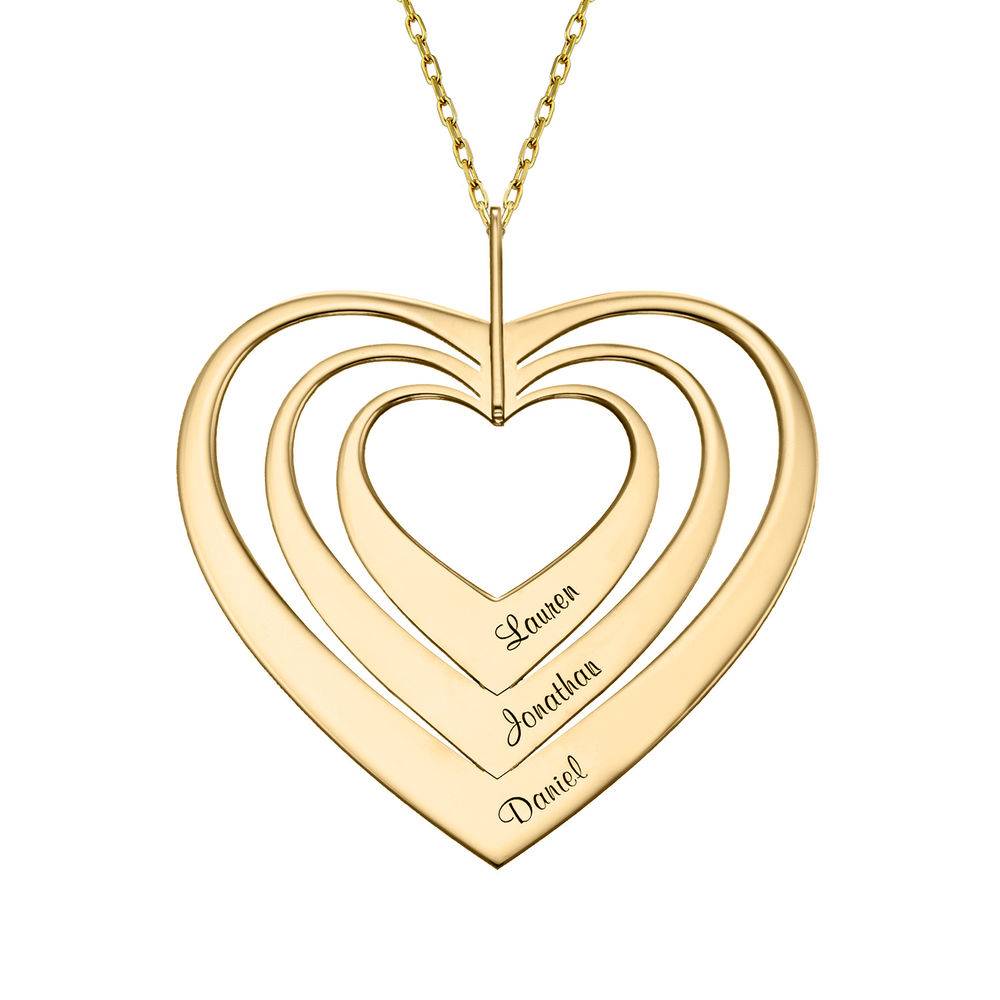 Hjerteformet familiehalskæde med navne i 10 karat guld-1 produkt billede