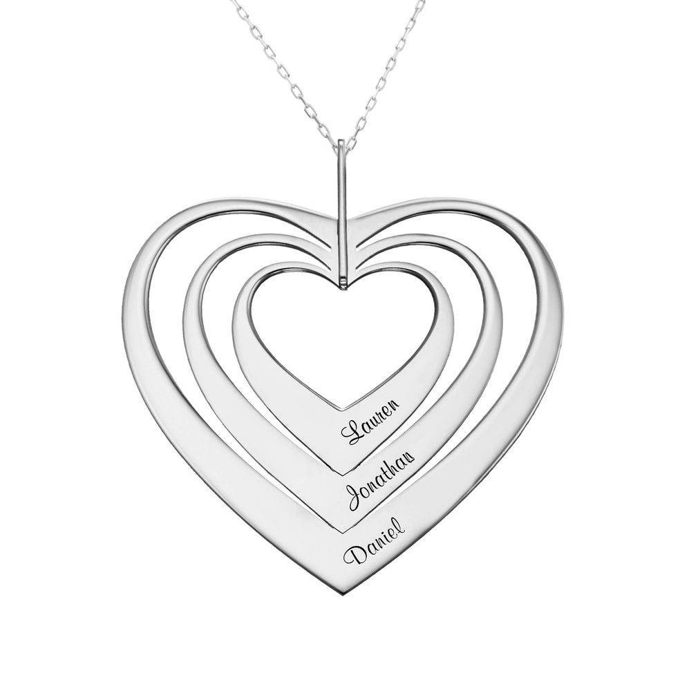 Hjerteformet familiehalskæde med navne i 10 karat hvidguld-1 produkt billede