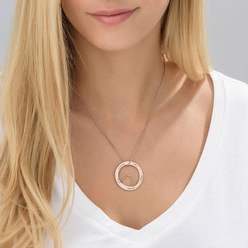 Family Love Circle Pendant Necklace - Rose Gold Plated-6 product photo