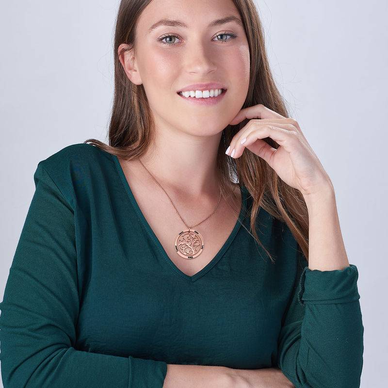 Collana Albero della Vita con Pietre Portafortuna e Diamanti Placcata Oro Rosa-3 foto del prodotto