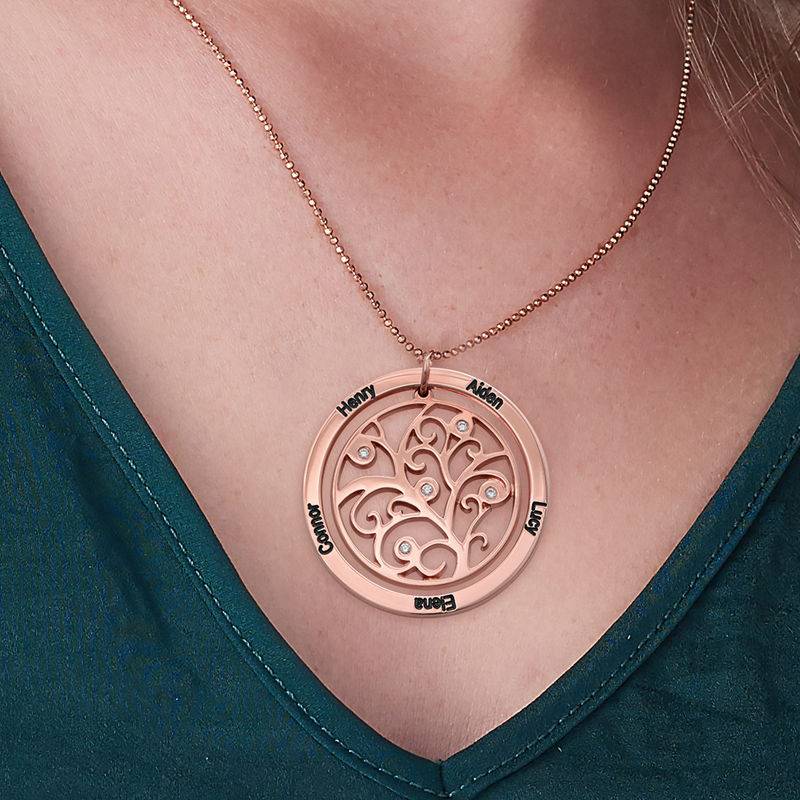 Family Tree Birthstone Necklace with Diamonds in 18ct Rose Gold Plating-1 product photo