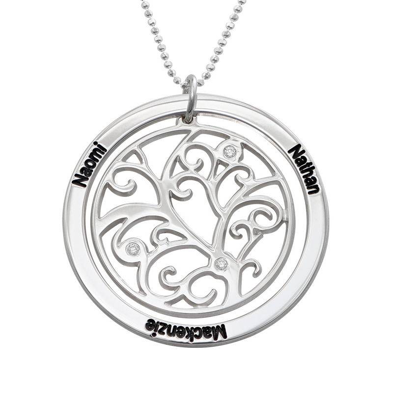 Family Tree Birthstone Necklace Sterling Silver with Diamonds in product photo