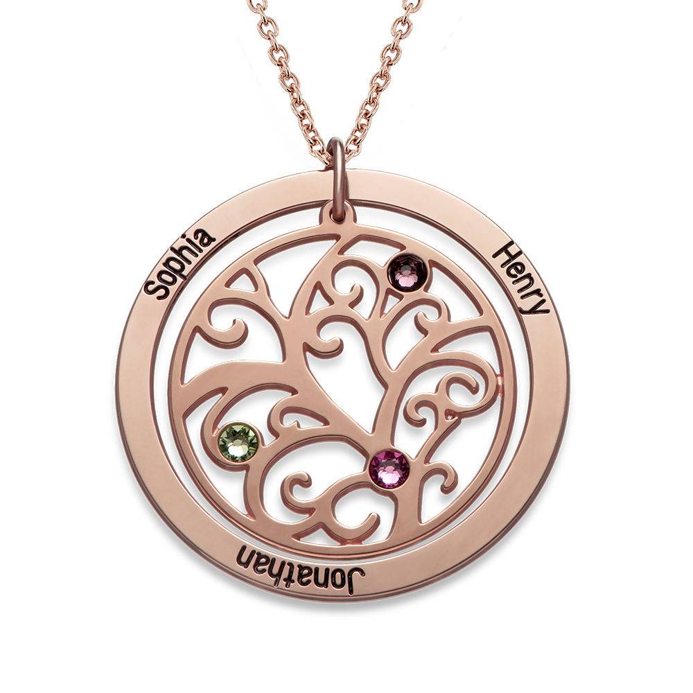 Collar con Árbol de la vida con Piedras del Zodiaco Chapado en Oro Rosa-4 foto de producto
