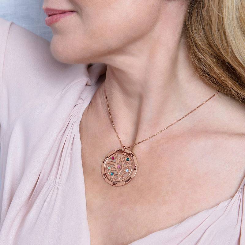Collar de Arbol de la Familia con Piedras de Nacimiento con Chapa de Oro Rosa-6 foto de producto
