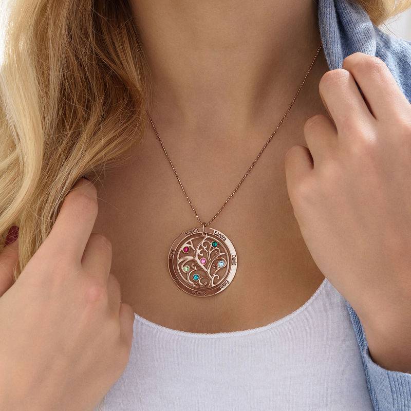 Collar de Arbol de la Familia con Piedras de Nacimiento con Chapa de Oro Rosa-1 foto de producto