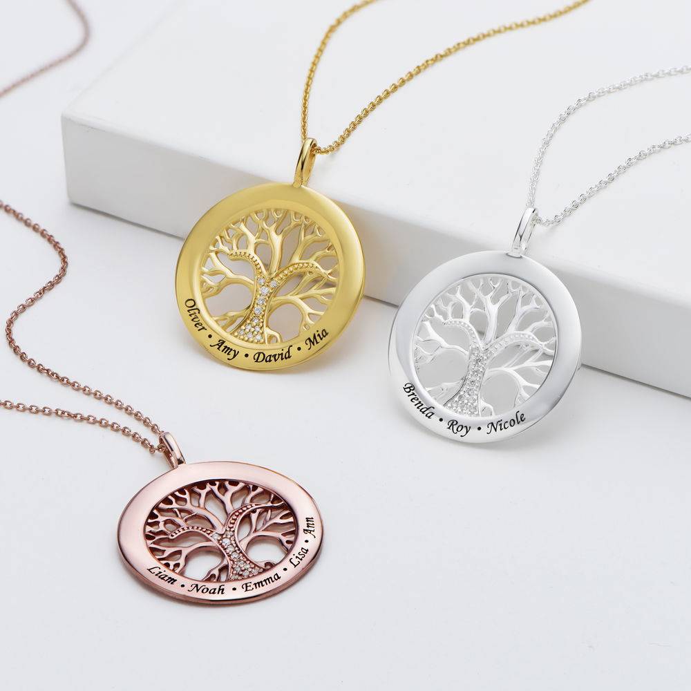 Family Tree Circle Necklace with Cubic Zirconia in Rose Gold Plating product photo