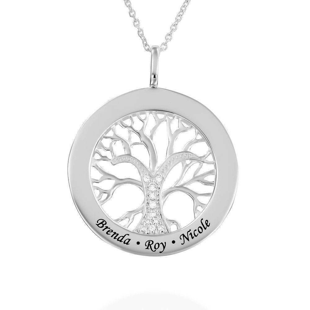 Family Tree Circle Necklace with Cubic Zirconia in Sterling Silver product photo