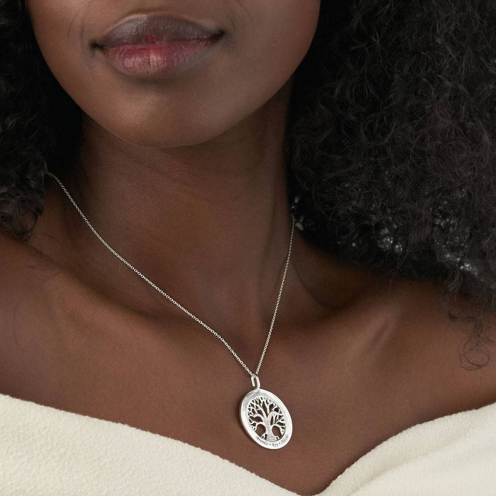 Family Tree Circle Necklace in Sterling Silver with Diamonds-3 product photo