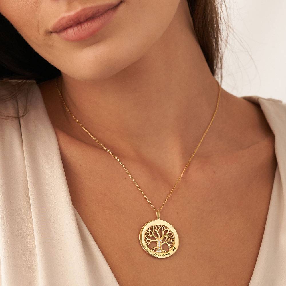 Familietræ halskæde med cirkel med cubic zirconia i guld vermeil med diamant-4 produkt billede