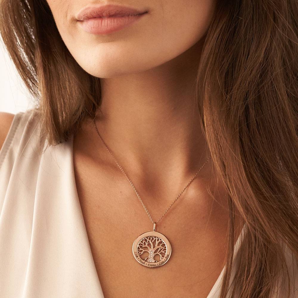 Family Tree Circle Necklace with Diamond in 18ct Rose Gold Plating-1 product photo