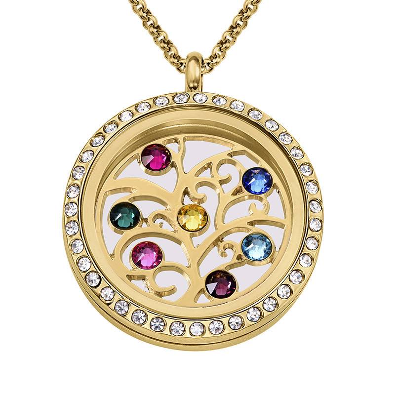 Family Tree Floating Locket with Birthstones - Gold Plated product photo