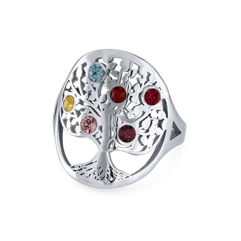 Family Tree Ring with Birthstone in Sterling Silver-5 product photo