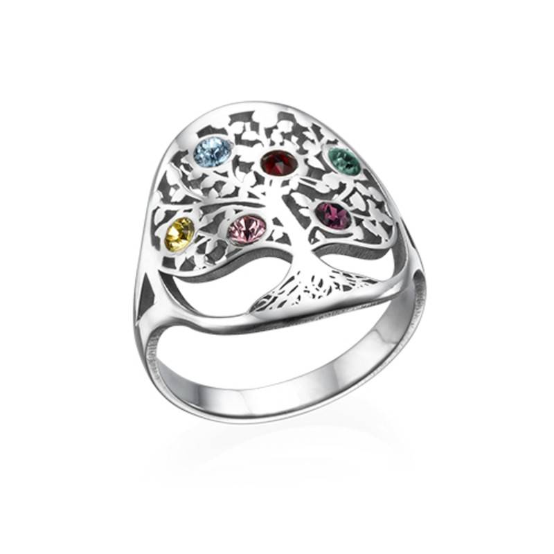 Family Tree Ring with Birthstone in Sterling Silver-4 product photo