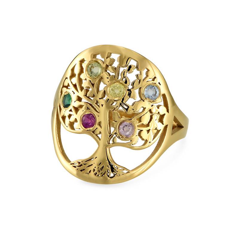 Family Tree Ring with Birthstone in 18ct Gold Plating-3 product photo