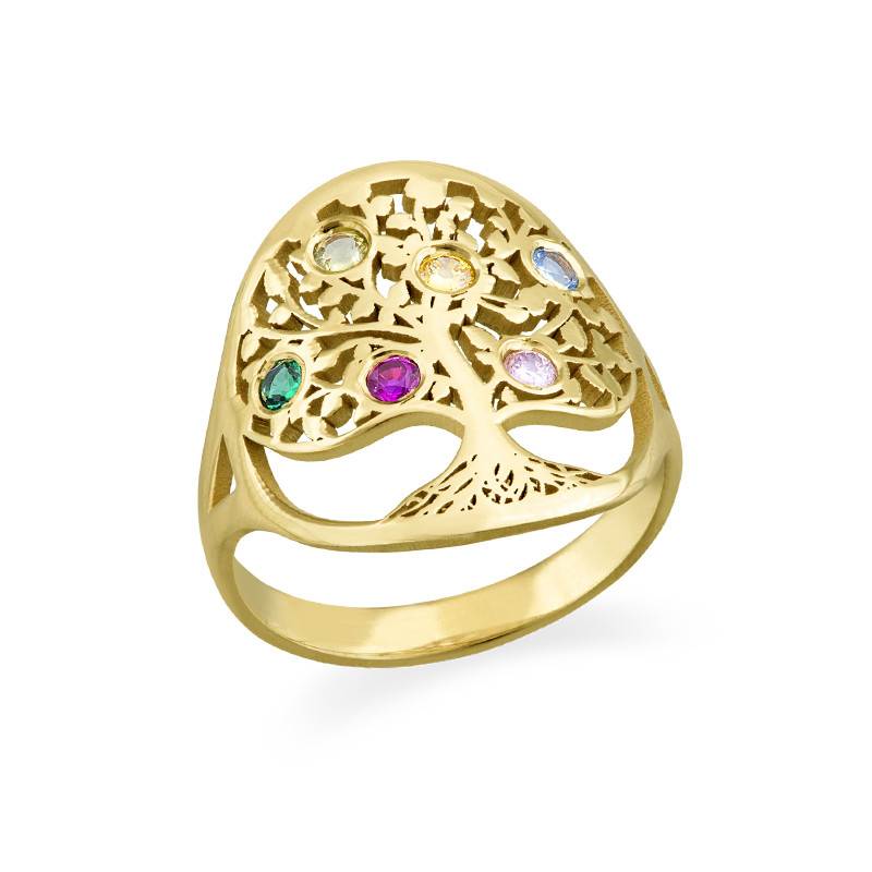 Familie Stamboom Sieraden – Geboortesteen Ring in Goudkleur Productfoto