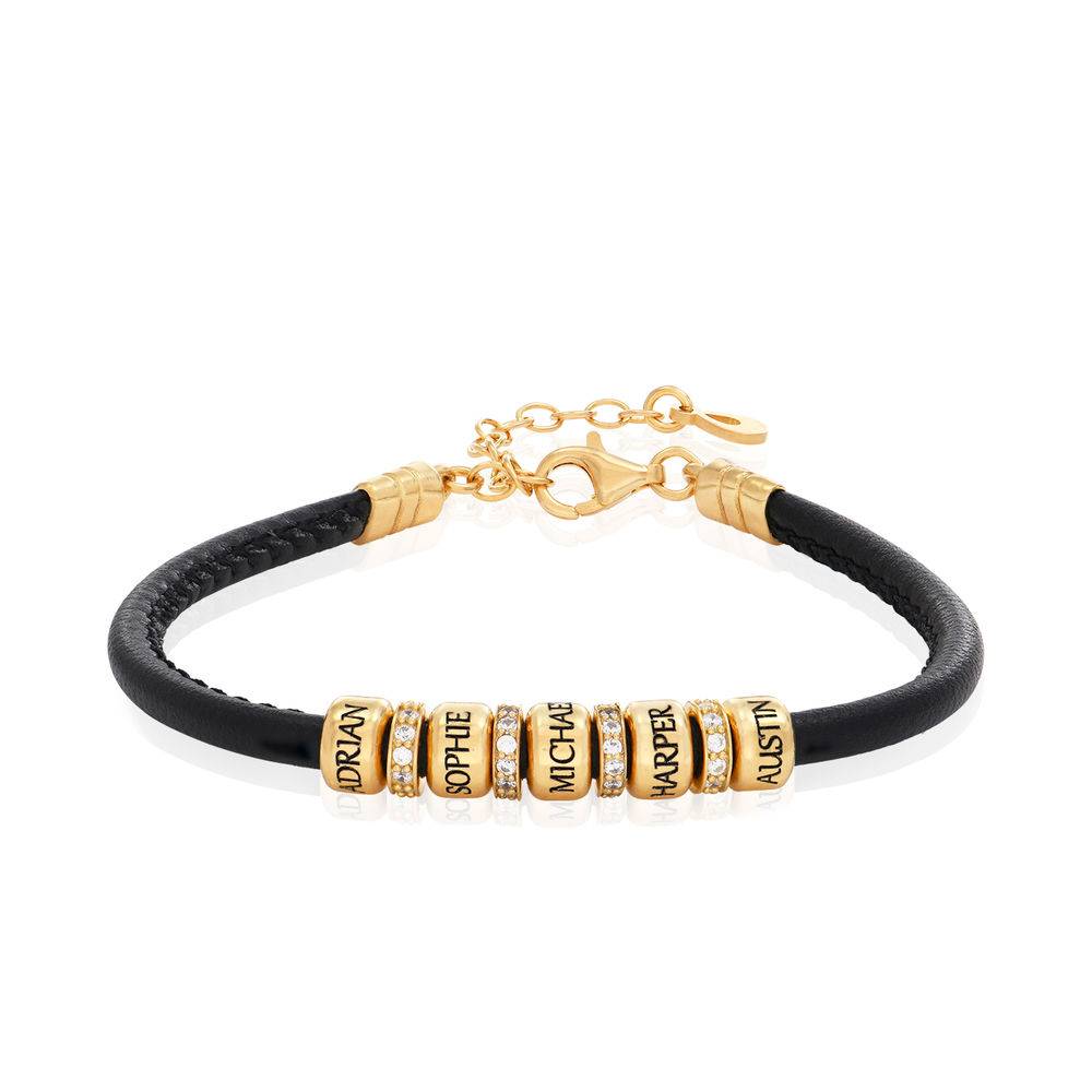 Zirconia Vegan-Leather Bracelet with 18K Gold Plated Beads-1 product photo