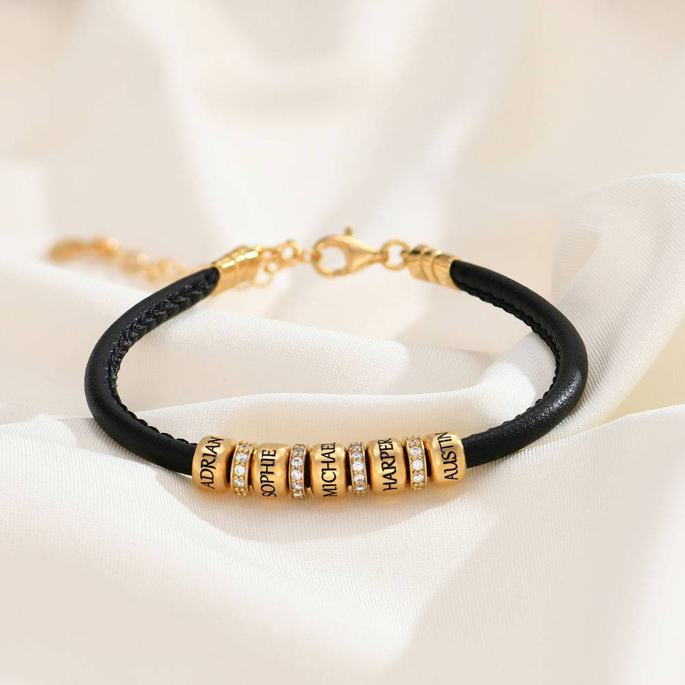 Zirconia Vegan-Leather Bracelet with Beads in 18ct Gold Plating-1 product photo