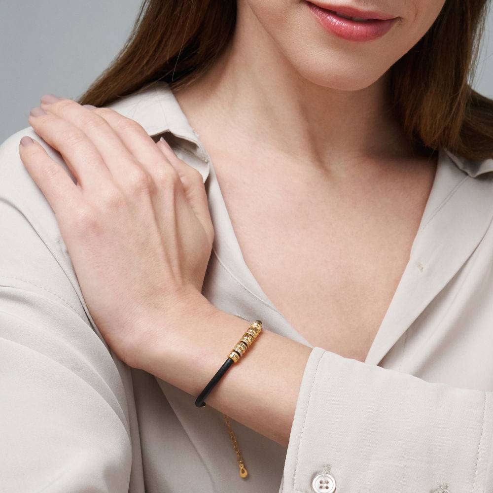 Zirconia Vegan-Leather Bracelet with Beads in 18ct Gold Plating-4 product photo