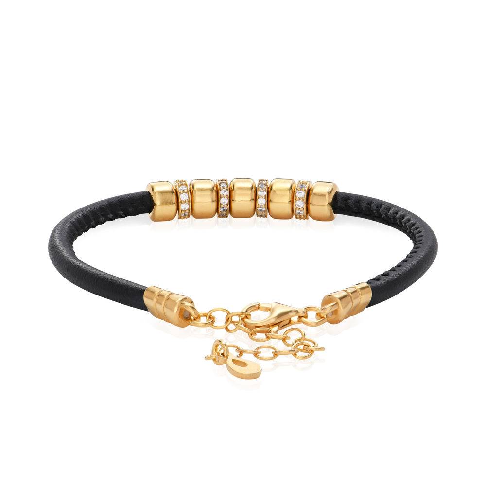 Zirconia Vegan-Leather Bracelet with Breads in 18ct Gold Vermeil-1 product photo