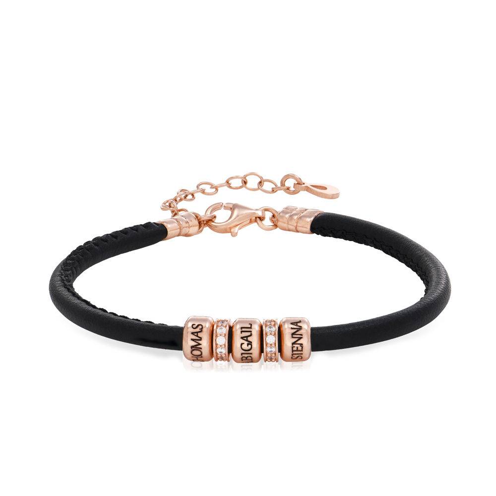 Zirconia Vegan-Leather Bracelet with Beads in 18ct Rose Gold Plating-3 product photo