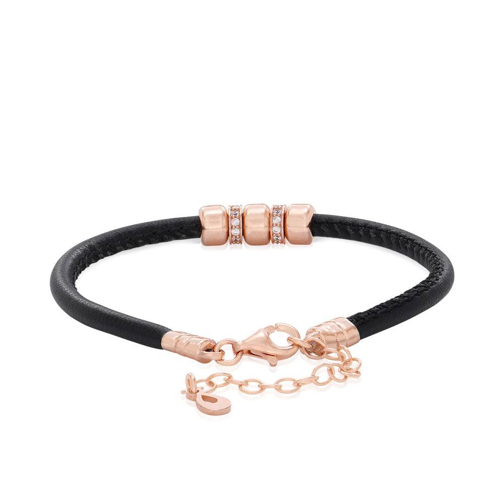Zirconia Vegan-Leather Bracelet with 18K Rose Gold Plated Beads-2 product photo