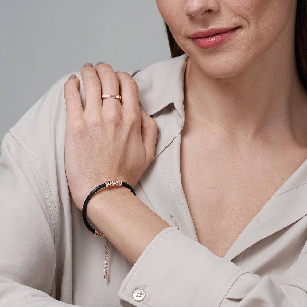 Zirkonia vegan leren armband met rosévergulde kralen-4 Productfoto