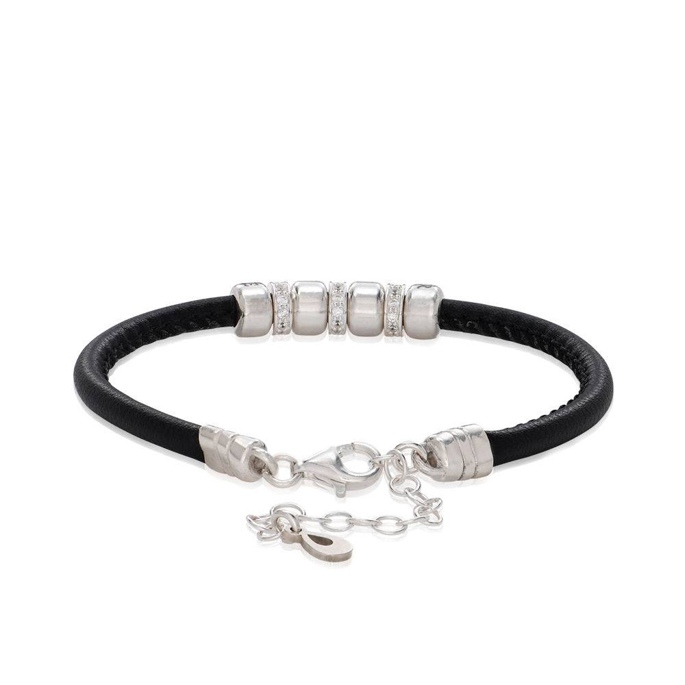 Zirconia Vegan-Leather Bracelet with Beads in Sterling Silver-4 product photo