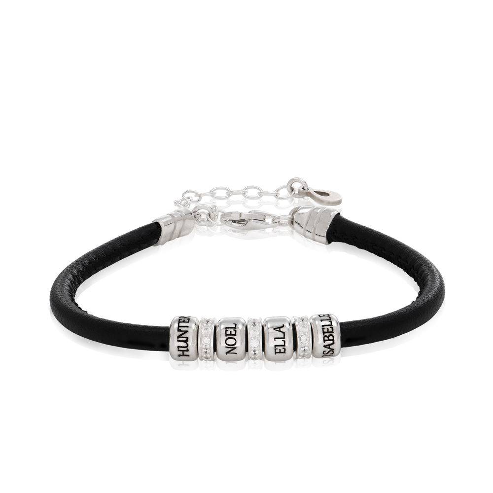 Zirconia Vegan-Leather Bracelet with Beads in Sterling Silver product photo