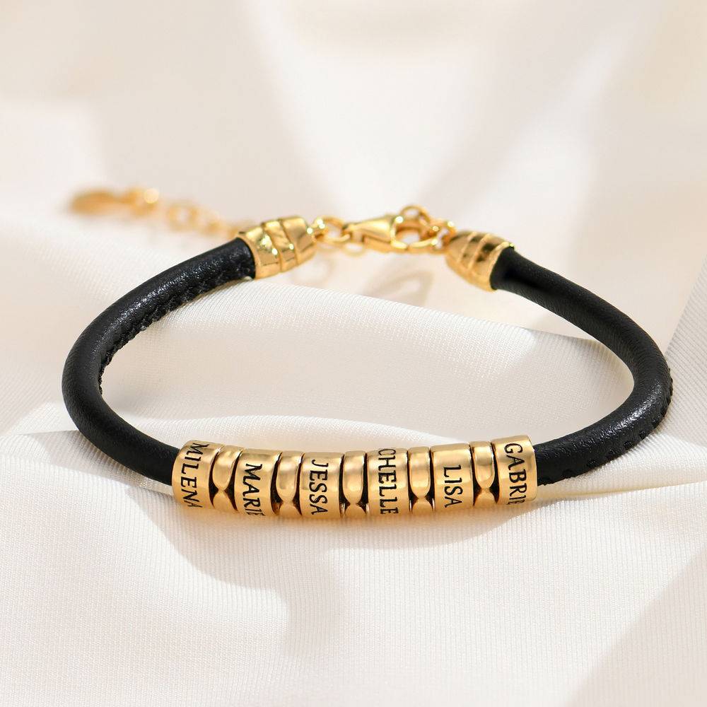 The Vegan Leather Bracelet with Beads in 18ct Gold Plating-1 product photo