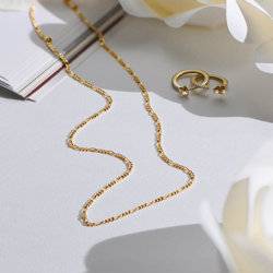 Collana COAI Con Catena Figaro E Ciondolo Quadrato In Pietre Naturali (Occhio Di Tigre, Malachite, Lapislazzuli) - Acciaio Inox Placcato Oro 18K