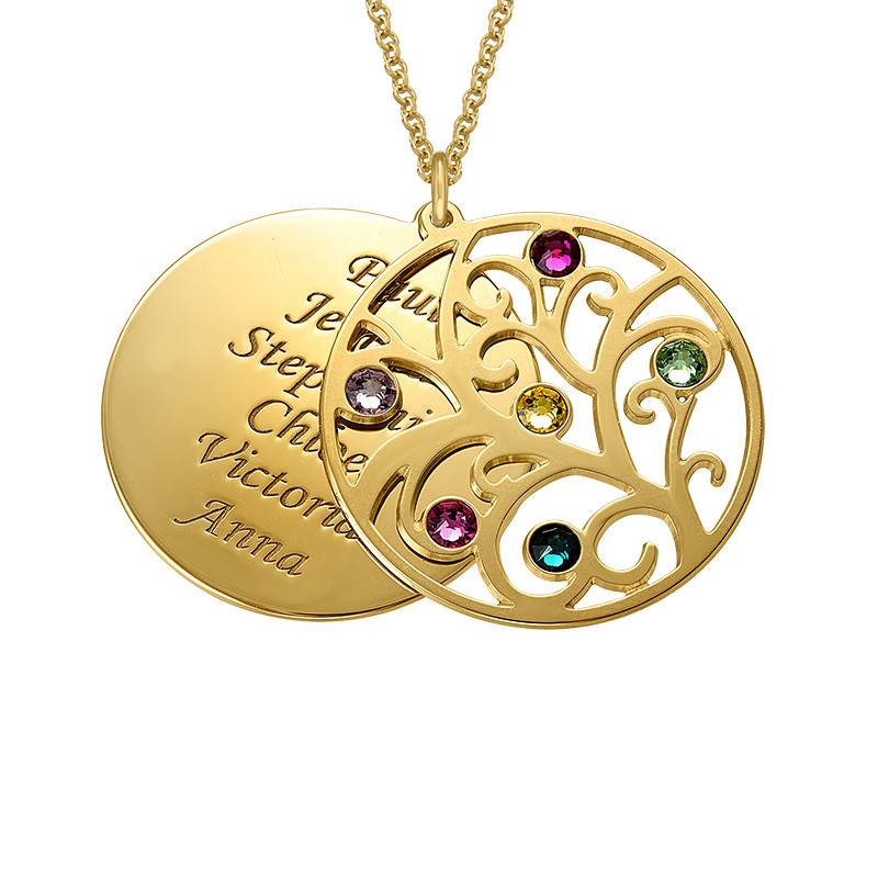 Filigrane Familienstammbaum Halskette mit Geburtssteinen - 750er vergoldetes Silber-1 Produktfoto