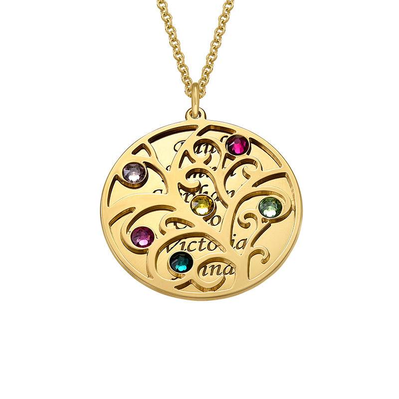 Filigree Family Tree Birthstone Necklace in 18K Gold Plating-2 product photo