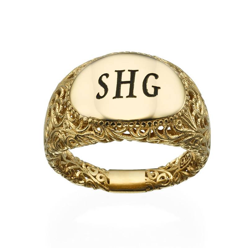 Filigree Signet Ring with Gold Plating product photo