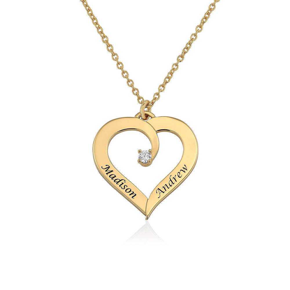 Personligt Hjärtformat Halsband med Diamant i Guld Vermeil produktbilder