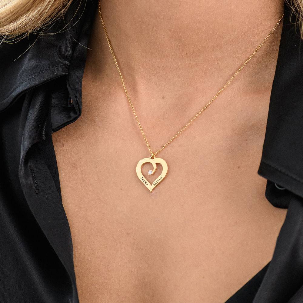 Personligt Hjärtformat Halsband med Diamant i Guld Vermeil-4 produktbilder