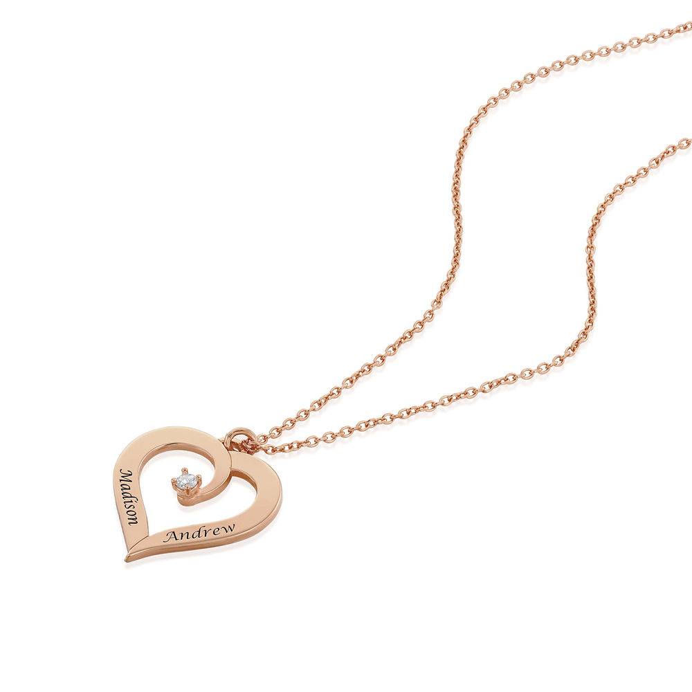 Personligt Hjärtformat Halsband med Diamant i 18K Roséguldplätering-1 produktbilder