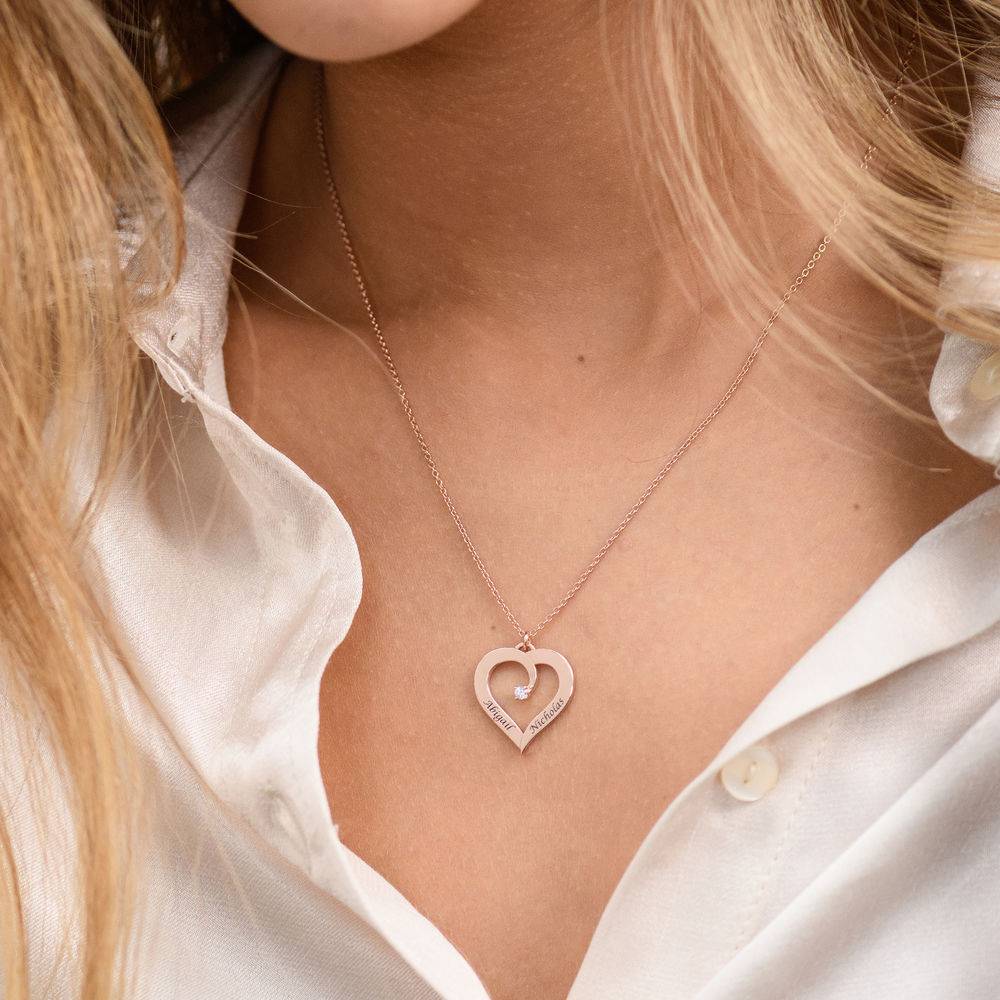 Collier coeur avec diamants en Plaqué Or Rose 18 carats-4 photo du produit