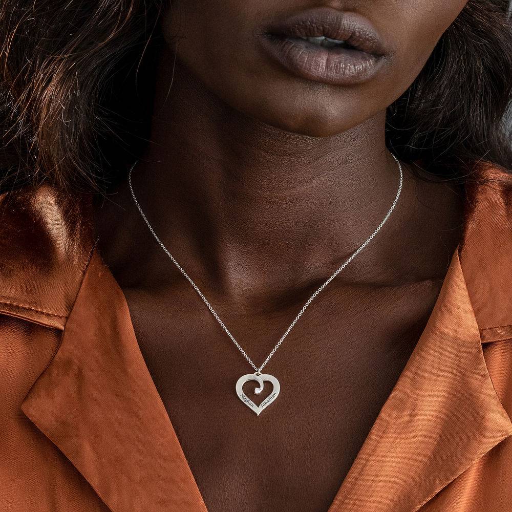 Personligt Hjärtformat Halsband med Diamant i Sterling Silver-4 produktbilder
