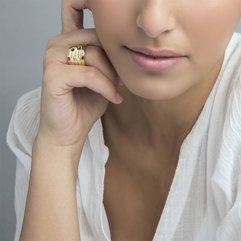 Moeder Ring met Vijf Stenen Goud Verguld - Groot Formaat Productfoto