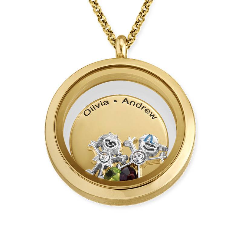 Floating Locket for Mom with Children Charms - Gold Plated product photo