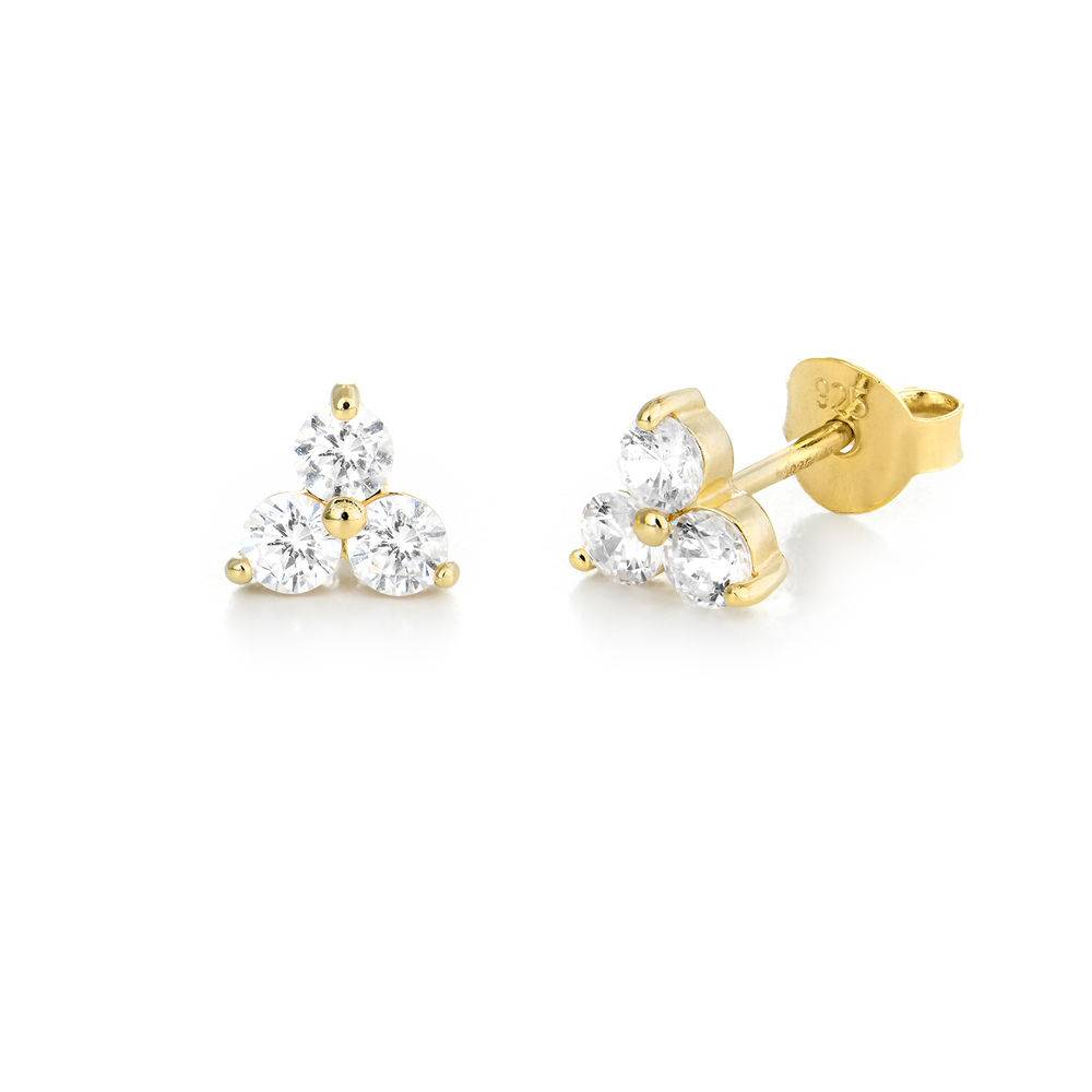Flower stud earrings with cubic zirkonia in 18ct Gold Plating