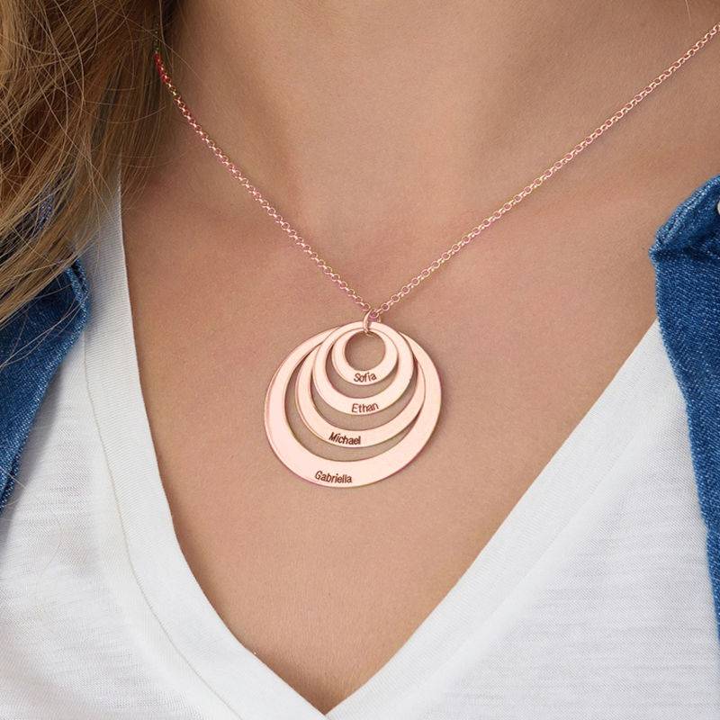 Four Open Circles Necklace with Engraving in 18ct Rose Gold Plating-7 product photo