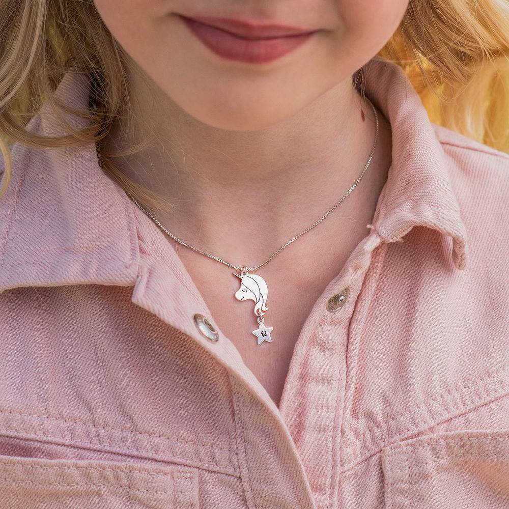 Girls Unicorn Initial Necklace in Sterling Silver-2 product photo