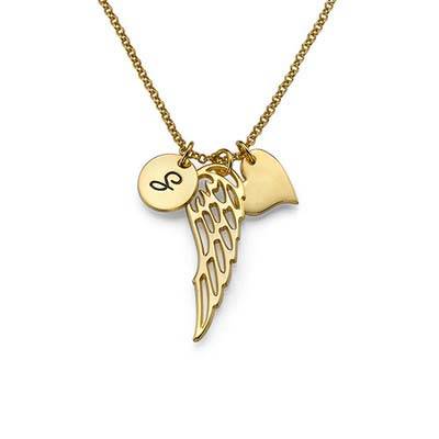 Angel Wing Necklace with Initial Pendant in 18ct Gold Plating product photo