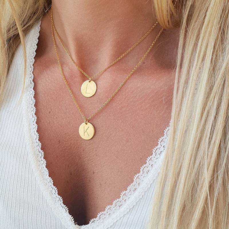 Initial Disk Charm Necklace - Gold Plated-4 product photo