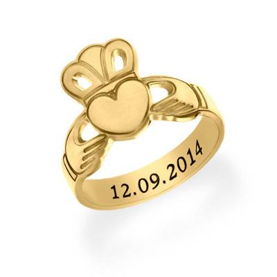 Claddagh Ring with Engraving in 18ct Gold Plating-1 product photo